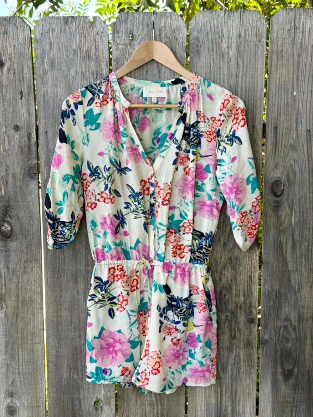 Yumi Kim Vintage Silk Floral Romper XS RM-1408 Ivory Pink Tropical